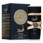 Frasco e embalagem do perfume Asad Lattafa