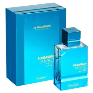 Frasco e embalagem Al Haramain Amber Oud Aqua Dubai