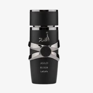 Frasco Lattafa Asad Elixir EDP 100ml masculino oriental amadeirado.