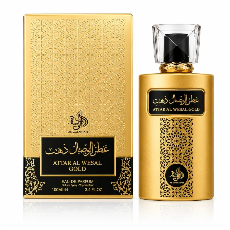 Frasco e embalagem Al Wataniah Attar Al Wesal Gold