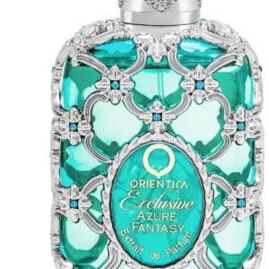 Frasco Orientica Azure Fantasy Extrait de Parfum 80ml unissex fresco e aromático.