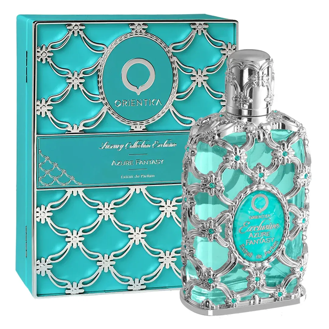 Frasco e embalagem Orientica Azure Fantasy Extrait de Parfum 80ml.