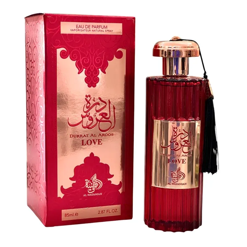 Durrat Al Aroos Love • Frasco e Embalagem Frasco e embalagem Al Wataniah Durrat Al Aroos Love EDP feminino 85ml.