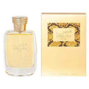Frasco e embalagem Rasasi Hawas for Her EDP feminino 100ml.