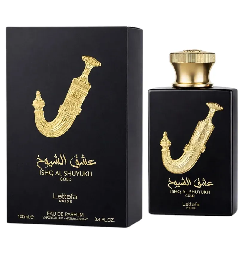 Ishq Al Shuyukh Gold • Frasco e Embalagem Frasco e embalagem Lattafa Ishq Al Shuyukh Gold