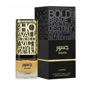 Frasco e embalagem do Jasoor EDP 100ml da Lattafa