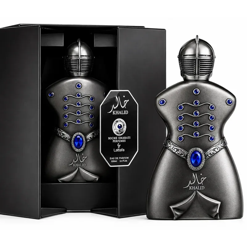 Lattafa Niche Emarati Khalid • Frasco e Embalagem Lattafa Niche Emarati Khalid frasco e embalagem EDP 80ml