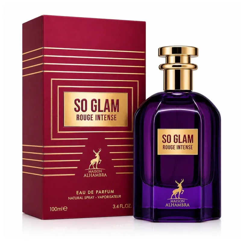 Maison Alhambra So Glam Rouge Intense • Frasco e Embalagem Maison Alhambra So Glam Rouge Intense frasco e embalagem EDP 100ml