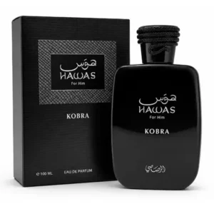 Frasco e embalagem do perfume masculino Rasasi Hawas Kobra EDP 100ml.