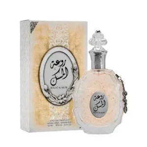 Frasco Lattafa Rouat Al Musk EDP 100ml unissex floral almiscarado.