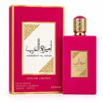 Frasco e embalagem do perfume Asdaaf Ameerat Al Arab Sugar Crown Eau de Parfum 100ml.