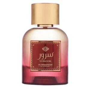 Frasco Al Wataniah Suroor EDP 100ml unissex floral ambarado.