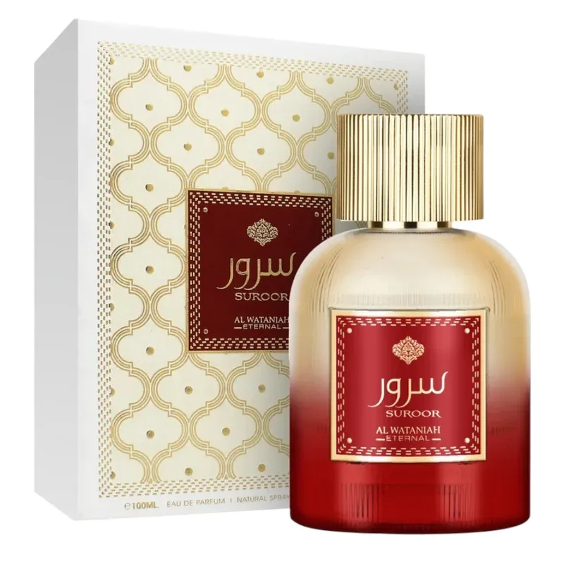 Frasco e embalagem Al Wataniah Suroor EDP 100ml unissex.