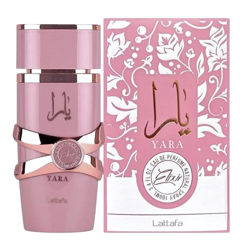 Yara Elixir • Frasco e Embalagem Frasco e embalagem Lattafa Yara Elixir EDP feminino 100ml.